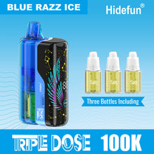 Cargar imagen en el visor de la galería, Blue Razz Ice Hide Fun Triple Dose Kit (Pod + Battery + 3 Bottles) 100K