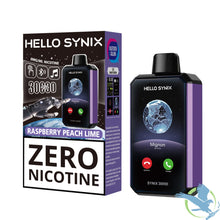 Load image into Gallery viewer, Raspberry Peach Lime Hello Synix Zero Nicotine Disposable 30000 30K