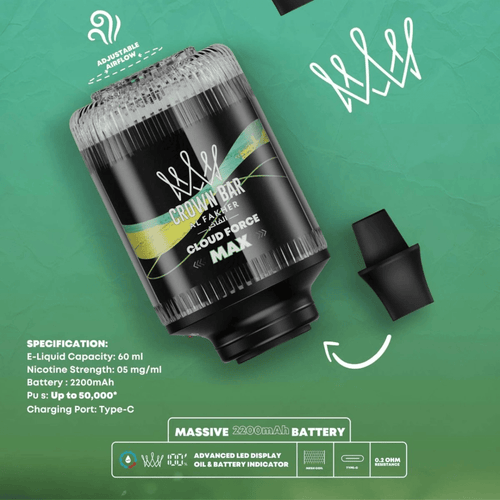 Al Fakher Crown Bar Cloud Force Max 50K E Hookah Head Disposable
