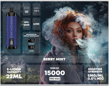 Load image into Gallery viewer, 15000 Puffs / Berry Mint / Single Al Fakher Crown Bar Vape
