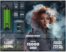 Load image into Gallery viewer, Lemon Mint Al Fakher Crown Bar 15000 Pro Max Disposable Vape
