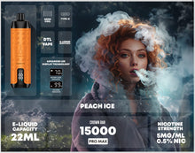 Load image into Gallery viewer, 15000 Puffs / Peach Ice (New Flavor) +2.00 / Single Al Fakher Crown Bar Vape
