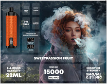 Load image into Gallery viewer, 15000 Puffs / Sweet Passion Fruit (New Flavor) +2.00 / Single Al Fakher Crown Bar Vape
