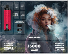 Load image into Gallery viewer, 15000 Puffs / Two Apple (New Flavor) +2.00 / 10 Pack Al Fakher Crown Bar Vape
