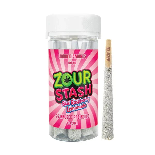 Blue Raspberry Lemonade Hybrid Zour Stash Liquid Diamond Pre Roll 2g 10 ct