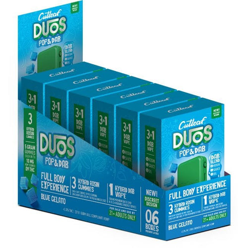 Blue Gelato Hybrid Cutleaf Duos Pop Dab 3pk Gummies and 1gm Dab Vape Disposable