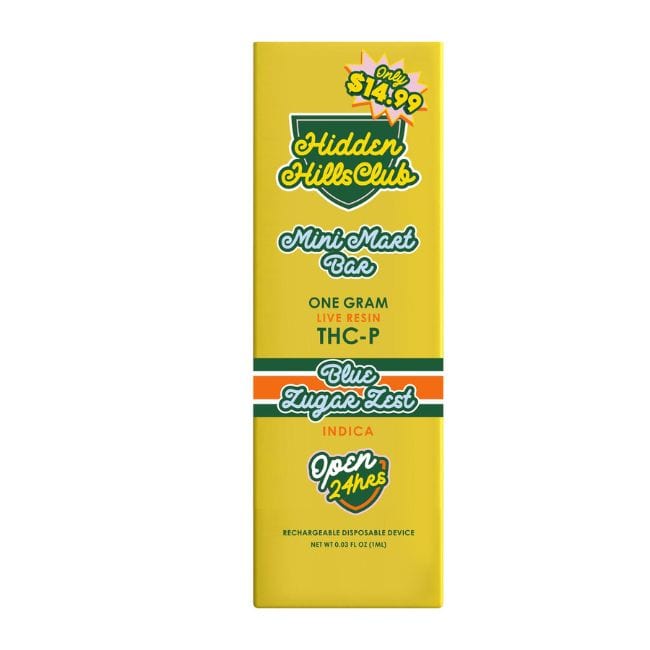 Blue Zugar Zest Indica Hidden Hills Mini Mart THCP Live Resin Disposable 1GM
