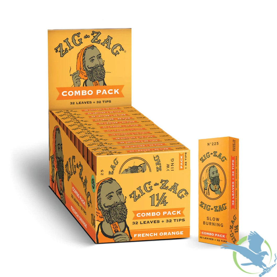 French Orange (Booklet of 32 Leaves + 32 Tips) Zig-Zag Slow Burning Rolling Papers & Tips Combo Pack - 1 1/4 Size
