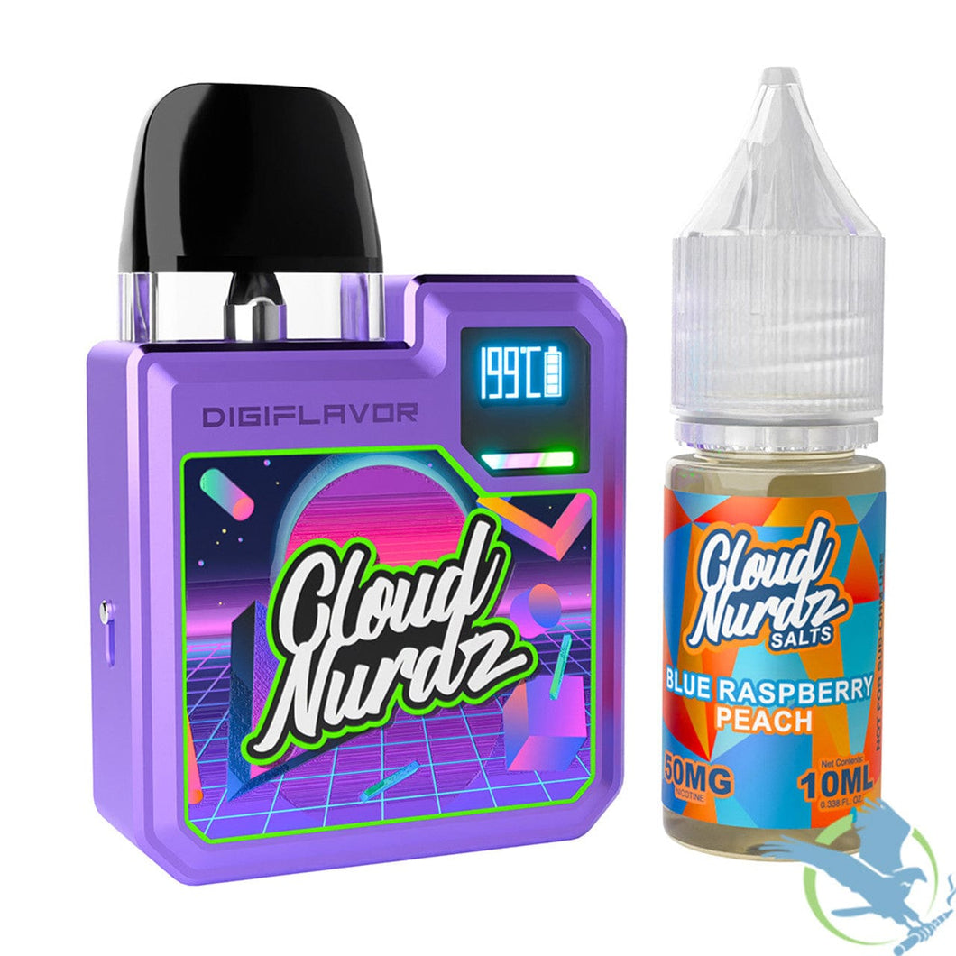 Future Purple (50mg Cloud Nurdz - Blue Raspberry Peach) GeekVape Digiflavor Digi-Q Pod System Starter Kit With 2 x 2ML GeekVape Q Cartridge & 10ML E-Liquid Bottle