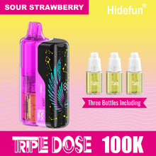 Cargar imagen en el visor de la galería, Sour Strawberry Hide Fun Triple Dose Kit (Pod + Battery + 3 Bottles) 100K
