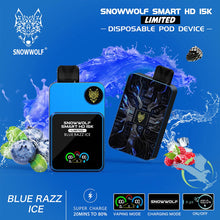 Cargar imagen en el visor de la galería, Blue Razz Ice Snowwolf Smart HD 15K Limited 20ML 15000 Puffs 650mAh Prefilled Nicotine Salt Rechargeable Disposable Pod Device With Dual Mesh Coil &amp; HD Screen Animation - Display of 5
