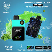 Load image into Gallery viewer, Miami Mint Snowwolf Smart HD 15K Limited 20ML 15000 Puffs 650mAh Prefilled Nicotine Salt Rechargeable Disposable Pod Device With Dual Mesh Coil &amp; HD Screen Animation - Display of 5
